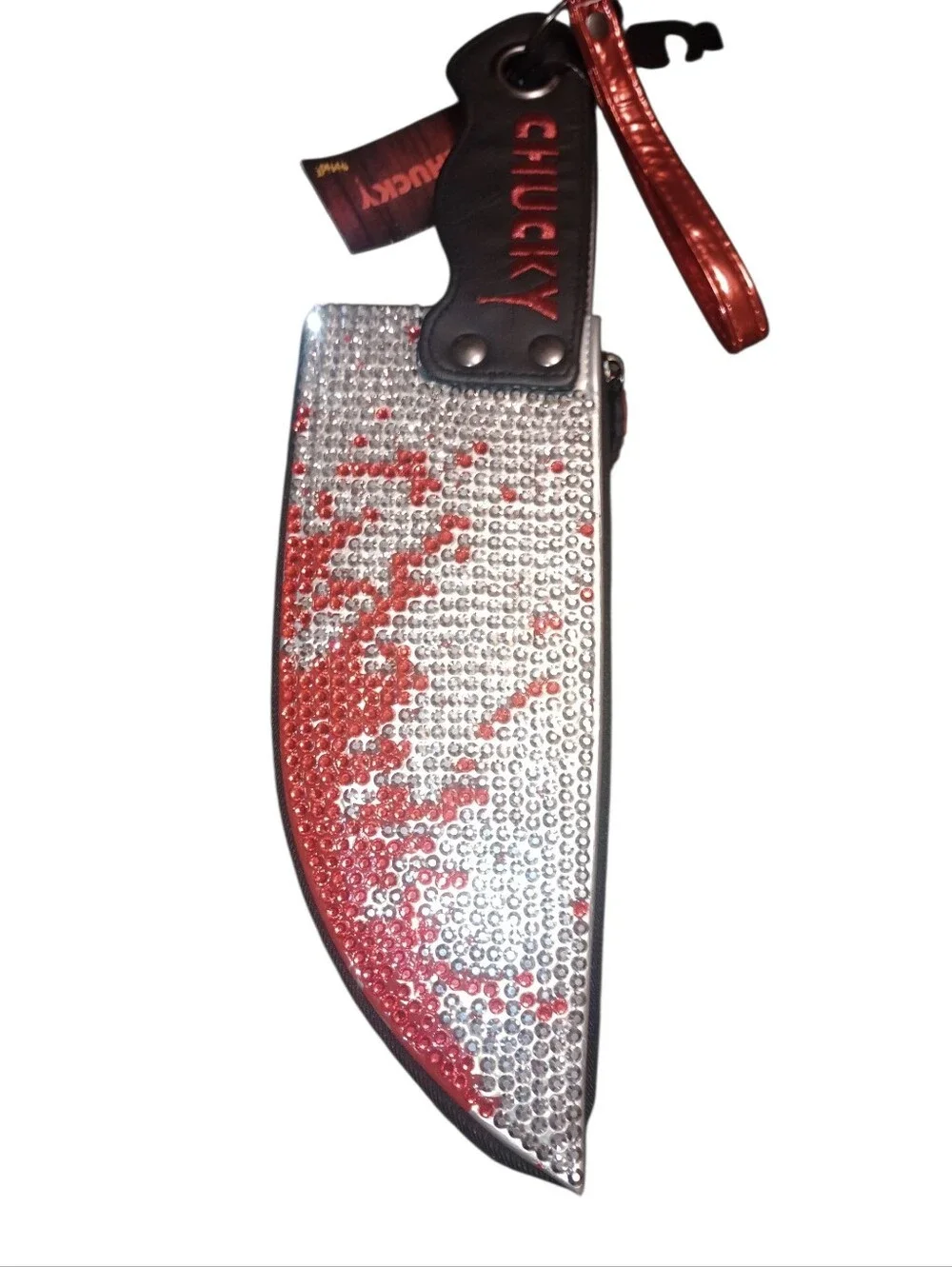 Spirit Chucky Red & Silver Rhinestone Knife Case Wristlet , NWT